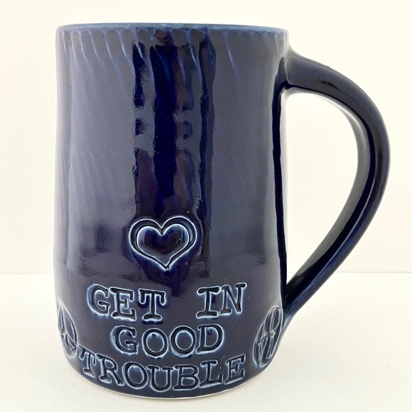 GET IN GOOD TROUBLE Coffee Mug Handmade By potter John Burke, NAVY NWT - Picture 6 of 10